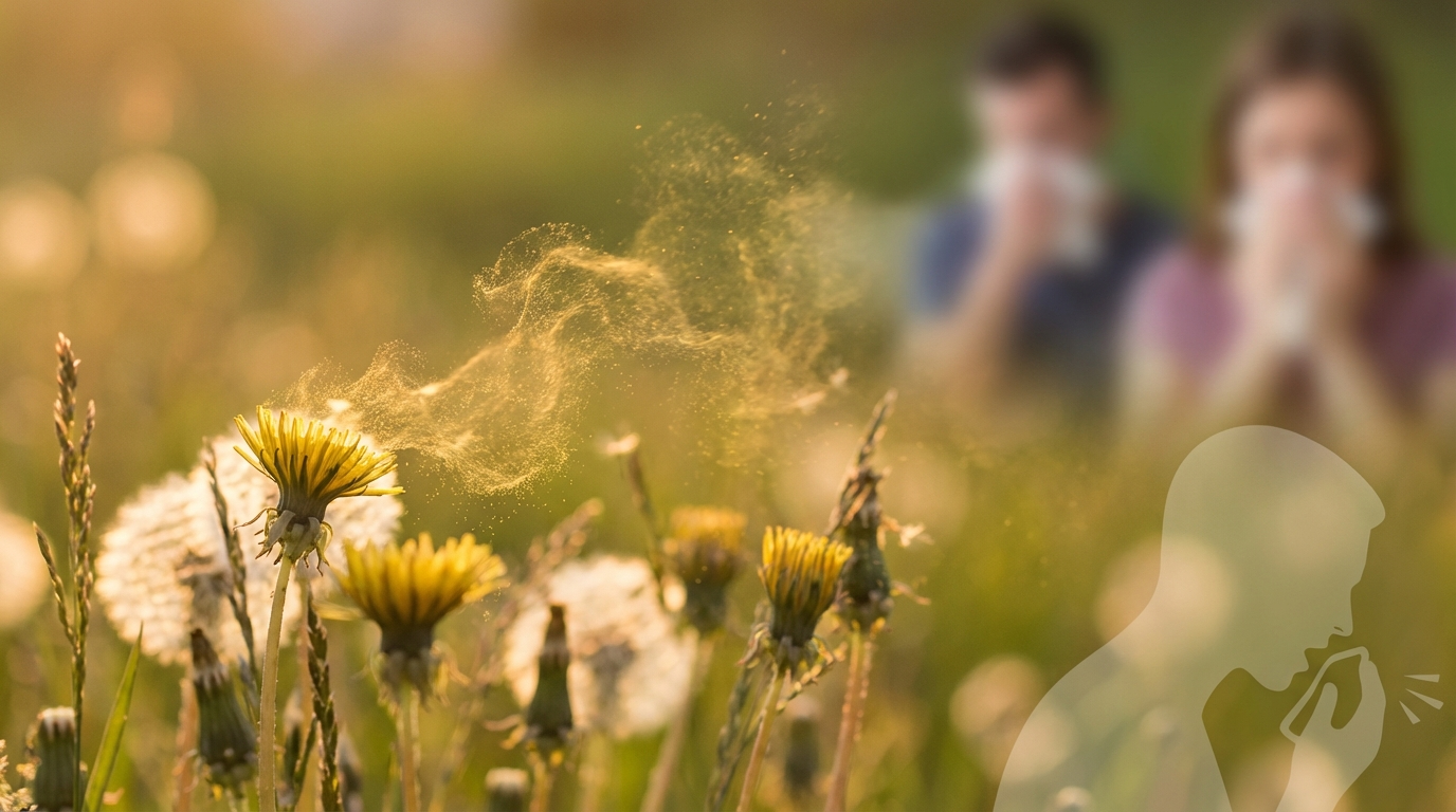 Fleurs libérant du pollen dans une lumière dorée
